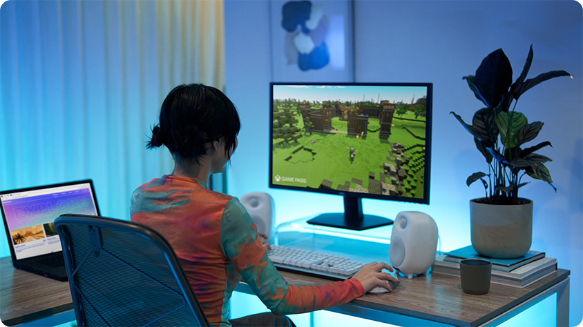 A person playing videogames on their computer.